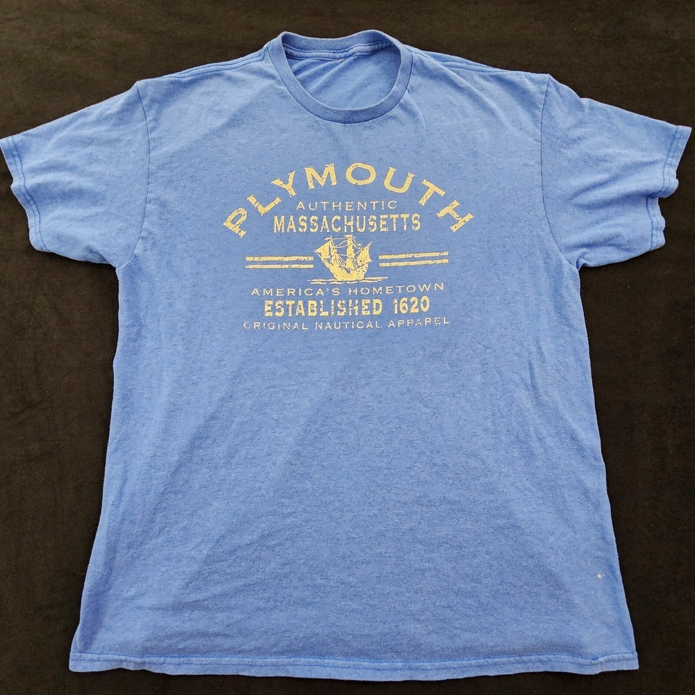 Plymouth Massachusetts Blue Short‎ Sleeve Cotton Blend T-Shirt Men's M